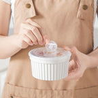 vancasso 10 oz Ramekins with Lid, Porcelain Creme Brulee Souffle Dishes, White Pudding Custard Cups Ramiken for Baking, Dishwasher and Oven Safe, Set of 6