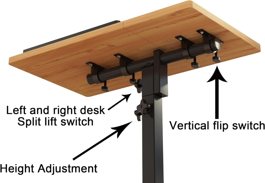 LINGMI Mobile Height Adjustable Laptop Desk with Mouse Pad, Portable Laptop Desk Rolling Tiltable Table with Small Side Table for Couch,Rolling Computer Stand (Natural Color)