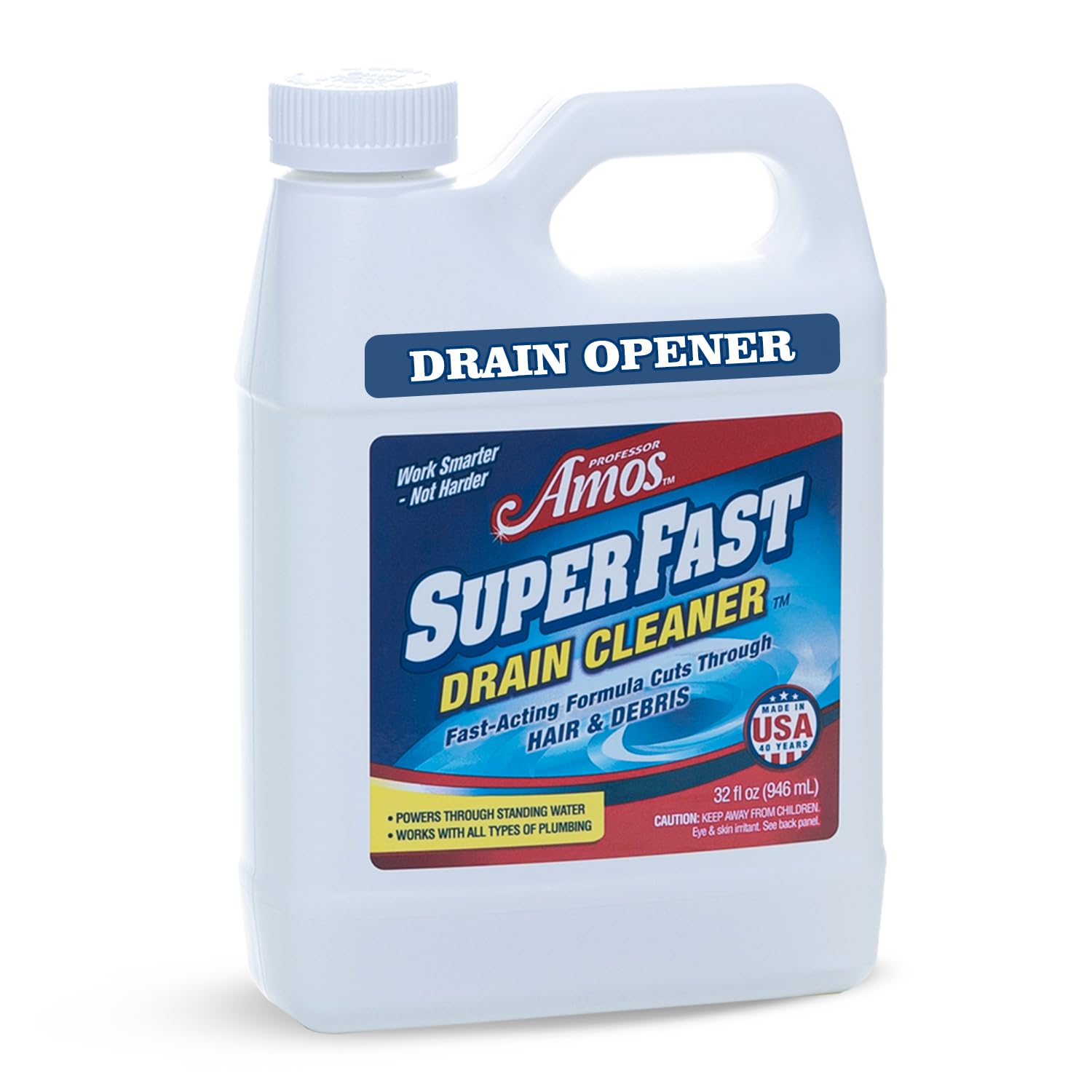 PROFESSOR AMOS Superfast Drain Cleaner Dissolve Hair, Grease, Food & Build Up Fast, 4-6 Applications Per Bottle