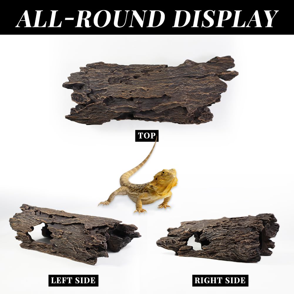 Large Reptile Hide Leopard Gecko Tank Accessories Driftwood for Aquarium Natural Hollow Log for Betta Fish Hideout Bearded Dragon or Ball Python Tank Accessories(13.8")