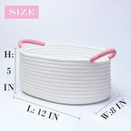 Yimi's Dream Baskets for Gifts Empty, Small Storage Baskets for Shelf, Decorative White Woven Baskets with Pink Handle for Mom, Nursery, Baby Shower, Christmas(Oval, 12"x 8"x 5")