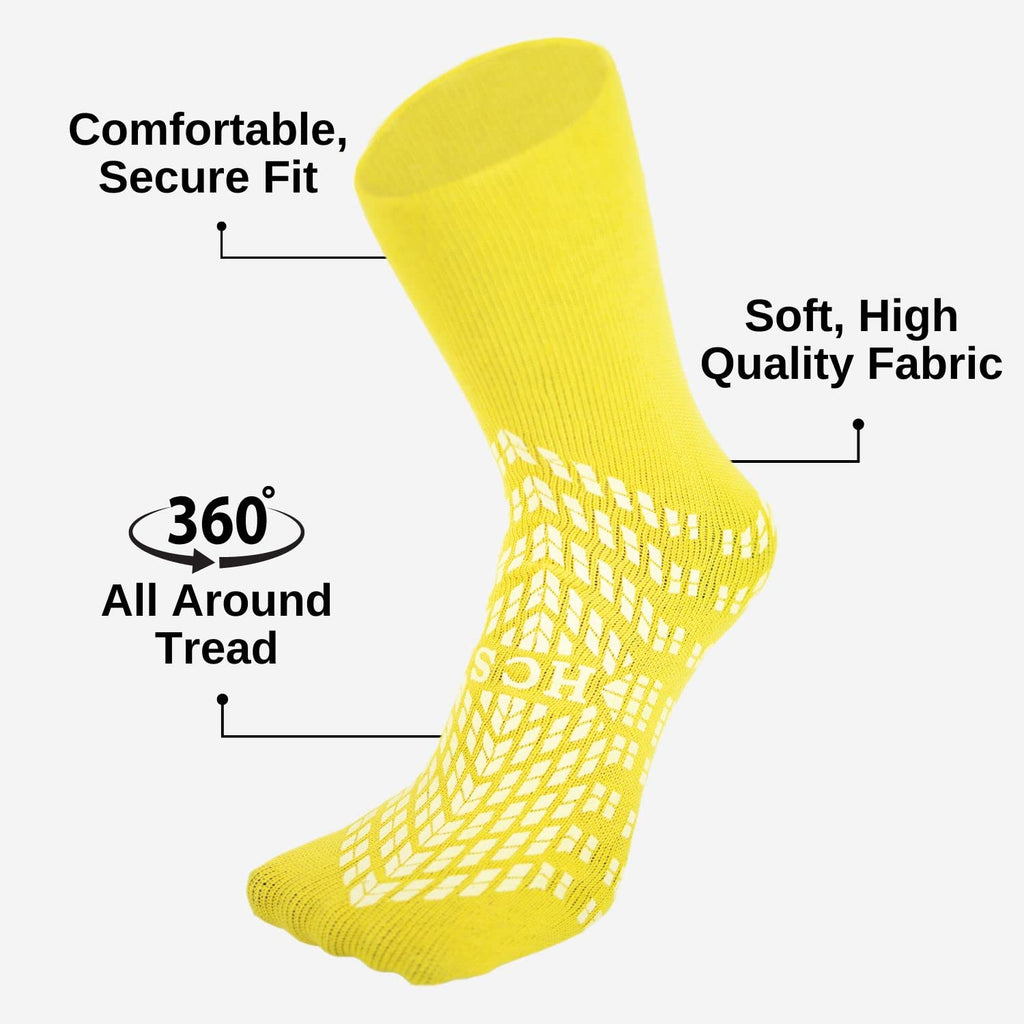 HCS Hospital Socks with Grips for Women & Men (6 Pairs) - Non Slip Socks for Elderly/Non Skid Socks for Seniors - Fall Risk Patient Slippers (Yellow)