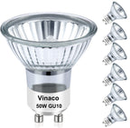 Vinaco GU10 Bulb, 6 Pack Halogen 120V 50W, Dimmable, MR16 GU10 Light Bulb with Long Lasting Lifespan, gu10+c for Track&Recessed Lighting, Gu10 Base Bulb, 50W MR16/FL/GU10, Warm White