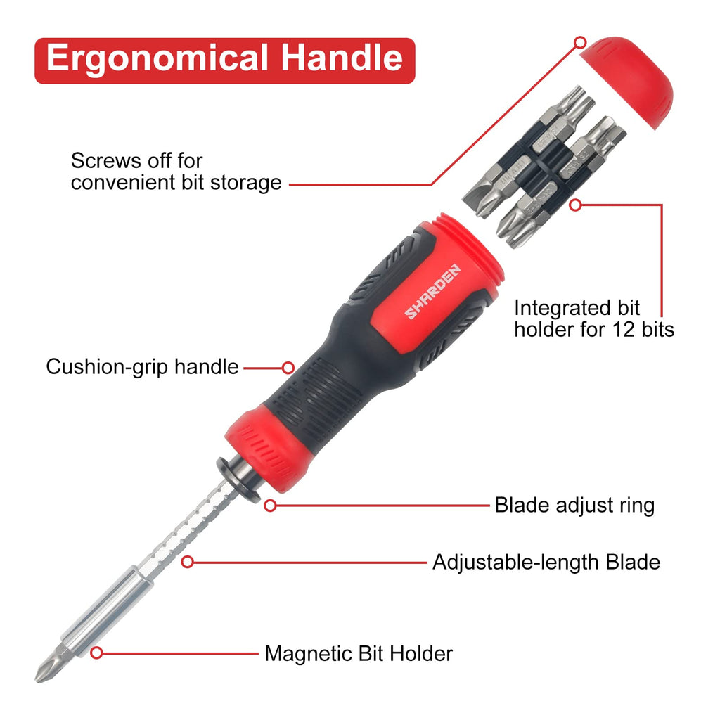 Multi Screwdriver 13-in-1 Screw Driver Adjustable Screwdriver Set Multitool All in One with Torx Security, Flat Head, Phillips, Hex, Square and 1/4 Nut Driver