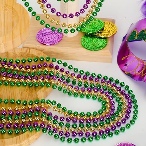 72PCS Mardi Gras Beads Throws, Mardi Gras Green Purple Gold Metallic Beads Necklaces Accessories Bulk, Mardi Gras Beads Necklace Costumes for Parade Throws Party Decorations Favor Supplies