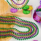 72PCS Mardi Gras Beads Throws, Mardi Gras Green Purple Gold Metallic Beads Necklaces Accessories Bulk, Mardi Gras Beads Necklace Costumes for Parade Throws Party Decorations Favor Supplies