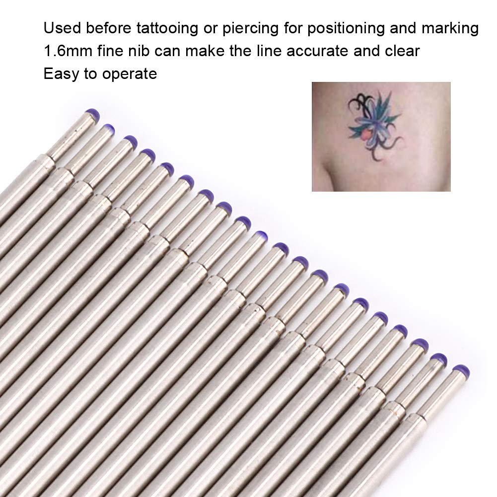 Tattoo Skin Marker Pen Cores, 20pcs / Box Skin Marking Pen Skin Surfer Stencil, Microblading Marking Pen Refill Accessory Professional Surgical Tip Skin Marker Pen Tattoo Stencil Markers Pen(blue)