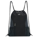 Drawstring Backpack Sports Gym Sackpack with Mesh Pockets Water Resistant String Bag for Women Men(Black)