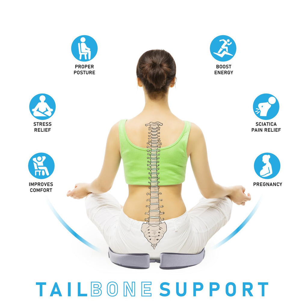 EliteCozy Foldable Non-Slip Orthopedic Hemorrhoid Pain Relief Memory Foam Seat Cushion with Extra Cover -Tailbone, Sciatica, Hip, Back Support Long Sitting Office Chair, Car Seats, Home, Yoga & Travel