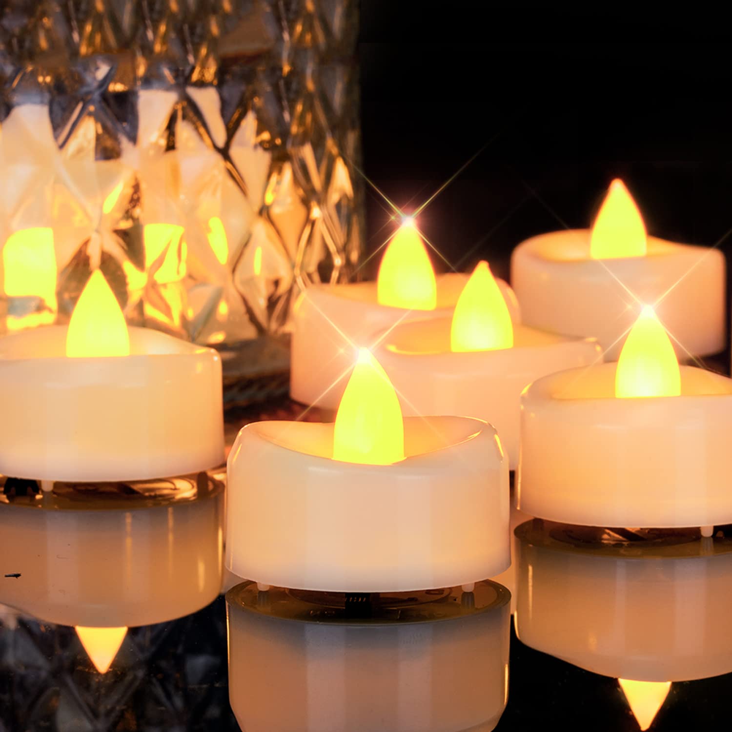 Merrynights Fake Candles, 12Pack Timer Flameless Candles, LED Tea Lights Candles, Battery Operated Candles with 6 Hours Timer Auto for Halloween Christmas Wedding Decor-1.5'' D X 1.25'' H, Warm Yellow
