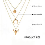 Women's Vintage Western Layered Necklaces Evil Eye Bull Head Crescent Moon Layered Necklace Boho Cowboy Cowgirl Geometric Pendant Chain Necklace Fashion Jewelry Gifts for Women (style2)