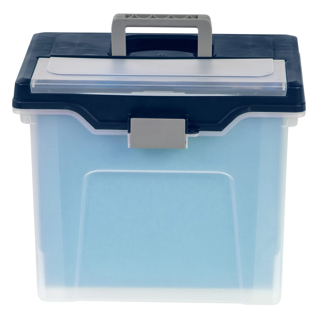 Office Depot Large Mobile File Box, Letter Size, 11 5/8in.H x 13 3/6in.W x 10in.D, Clear/Blue, 110988
