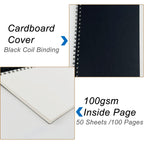 Blank Spiral Notebook, 2-Pack, Soft Cover, Sketch book, 100 Pages / 50 Sheets, 7.5 inch x 5.1 inch, 100GSM, (Black)
