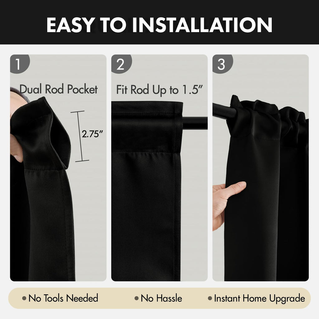 MIULEE 36 Inch Short Blackout Curtains Set of 4, Over Sink Kitchen Tier Curtain Thermal Insulated Privacy Drapes Mini Top & Bottom Rod Pocket Cafe Curtains for Small Windows Bathroom RV, Black