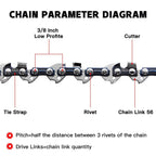 KAKEI 16 Inch Chainsaw Chain 3/8" LP Pitch, 050" Gauge, 56 Drive Links Fits Craftsman, Poulan, Ryobi, Echo, Greenworks and More- S56 (3 Chains)