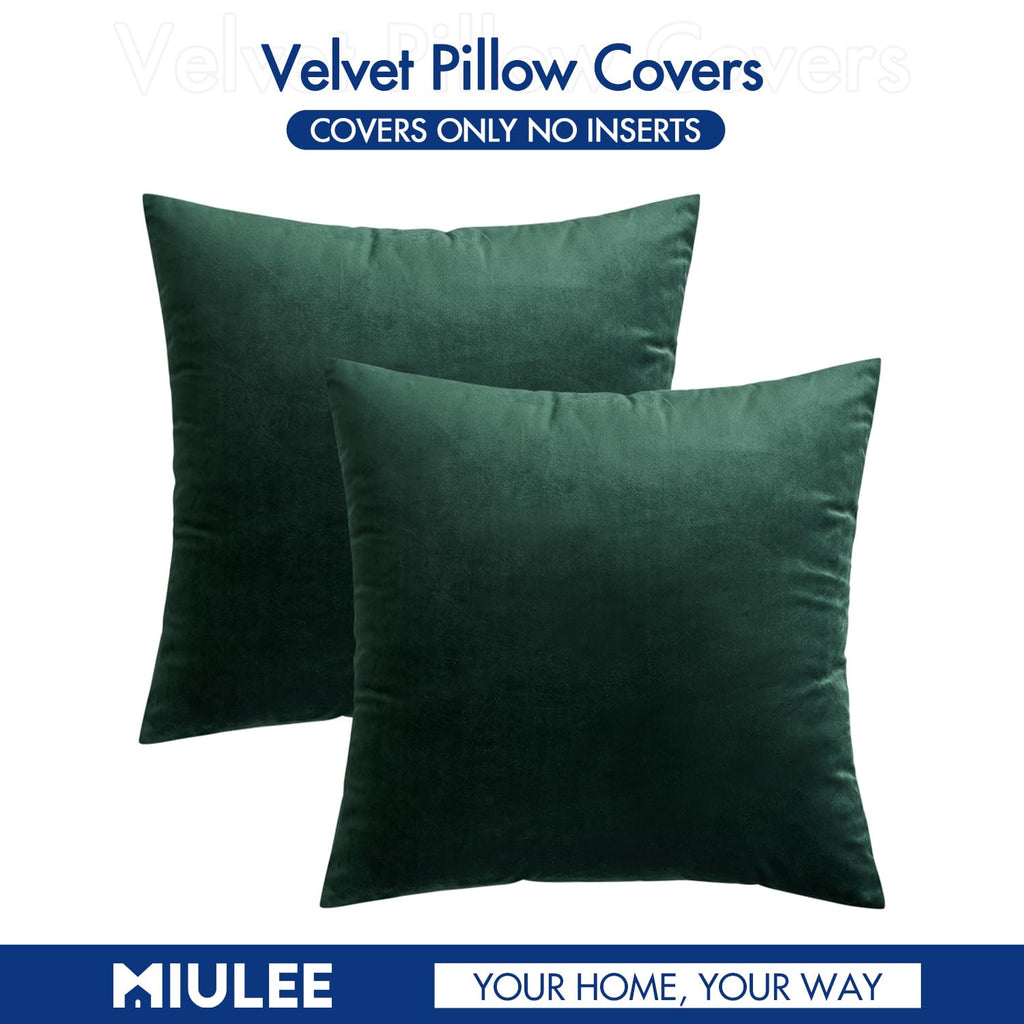 MIULEE Pack of 2 Velvet Soft Solid Decorative Square Throw Pillow Covers Set Christmas Cushion Case for Spring Decor Sofa Bedroom Car 16x16 Inch 40x40 Cm Army Green