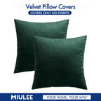 MIULEE Pack of 2 Velvet Soft Solid Decorative Square Throw Pillow Covers Set Christmas Cushion Case for Spring Decor Sofa Bedroom Car 16x16 Inch 40x40 Cm Army Green