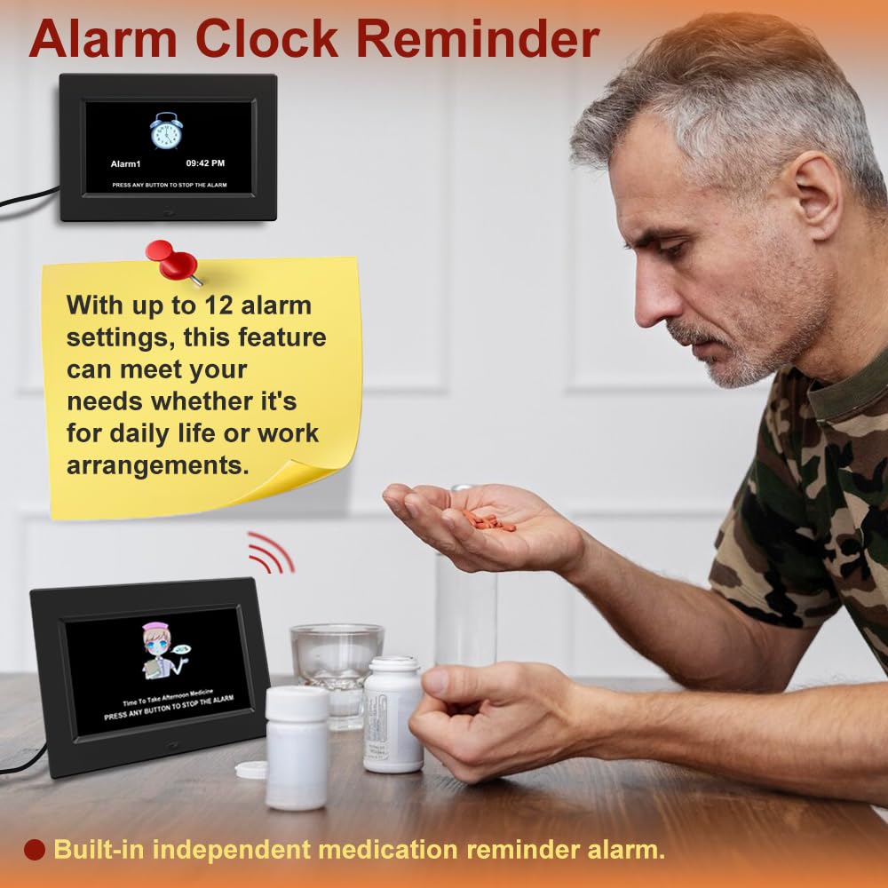 AINFTIME Digital Clock with Date and Day of Week for Elderly-12 Alarms Medication Reminder Dementia Alzheimers Clock Calendar with Extra Large Display (7 inch Black)