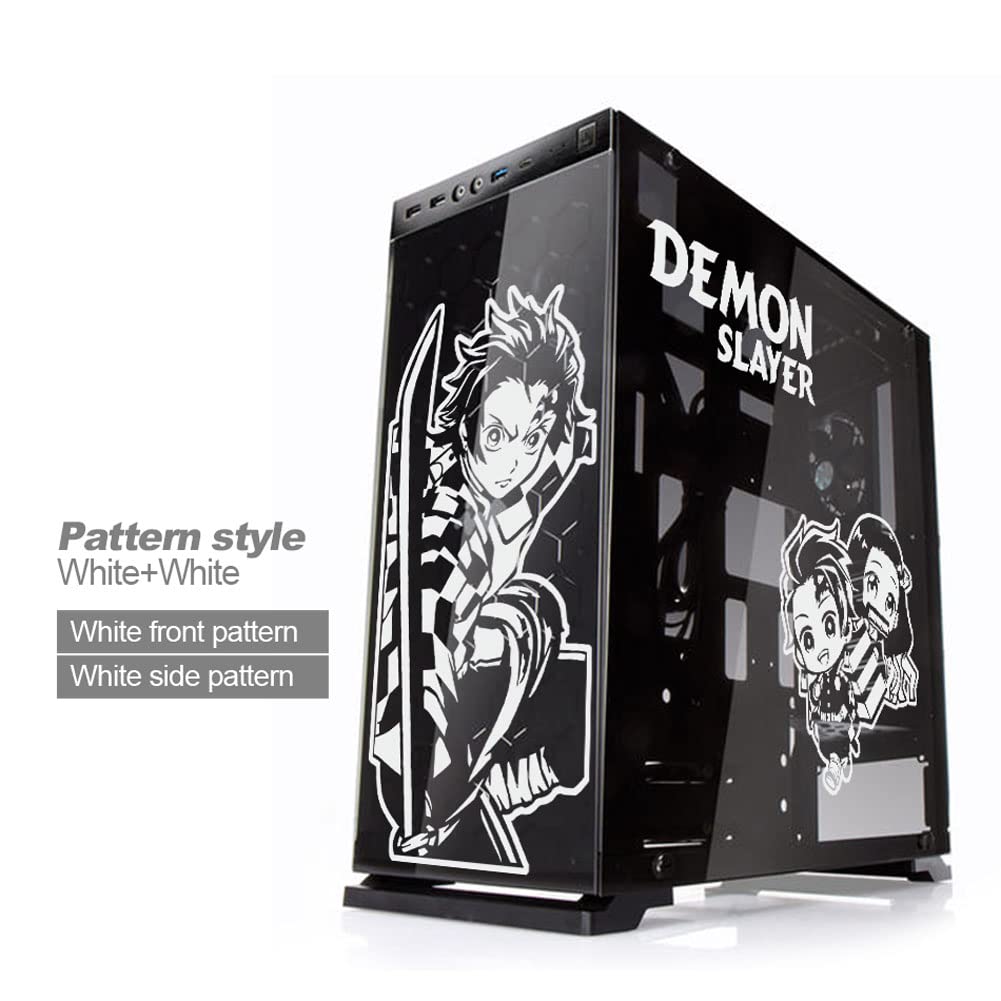 Demon Slayer Anime Stickers for PC Case,Cartoon Decor Decal for ATX Computer Skin,Waterproof Vinyl Graffiti Decal,Easy Removable (B Style.White and White)