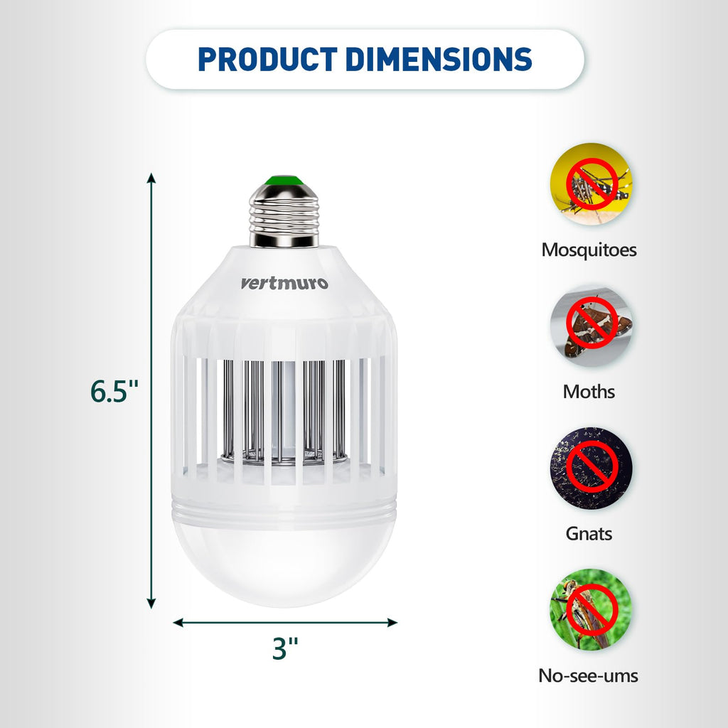 vertmuro Bug Zapper Light Bulb, 2-in-1 Indoor Electric Mosquito Killer Lamp with UV LED Light, Fly Insects Trap for Home Entryway Balcony Patio(3 Pack)