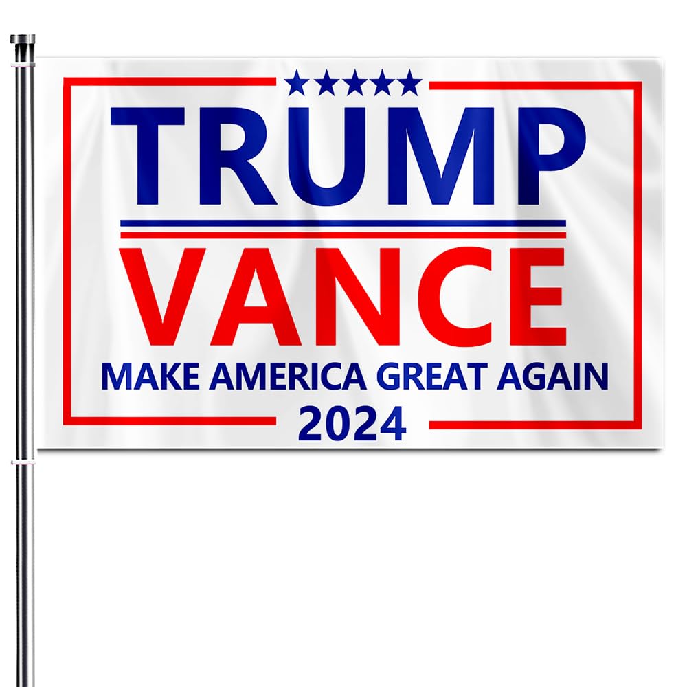 ERT Trump and Vance 2024 Flag 3x5FT Make America Great Again Trump and Vance 2024 Flag White Banner with Brass Grommets MAGA