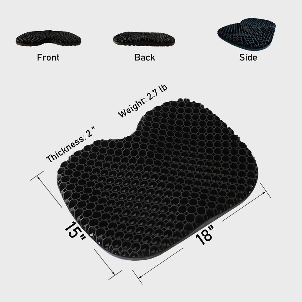 Ergonomic Gel Seat Cushion for Office & Car - Breathable, Cooling, Sciatica & Back Pain Relief, Large Size (18x15x2 Inches)