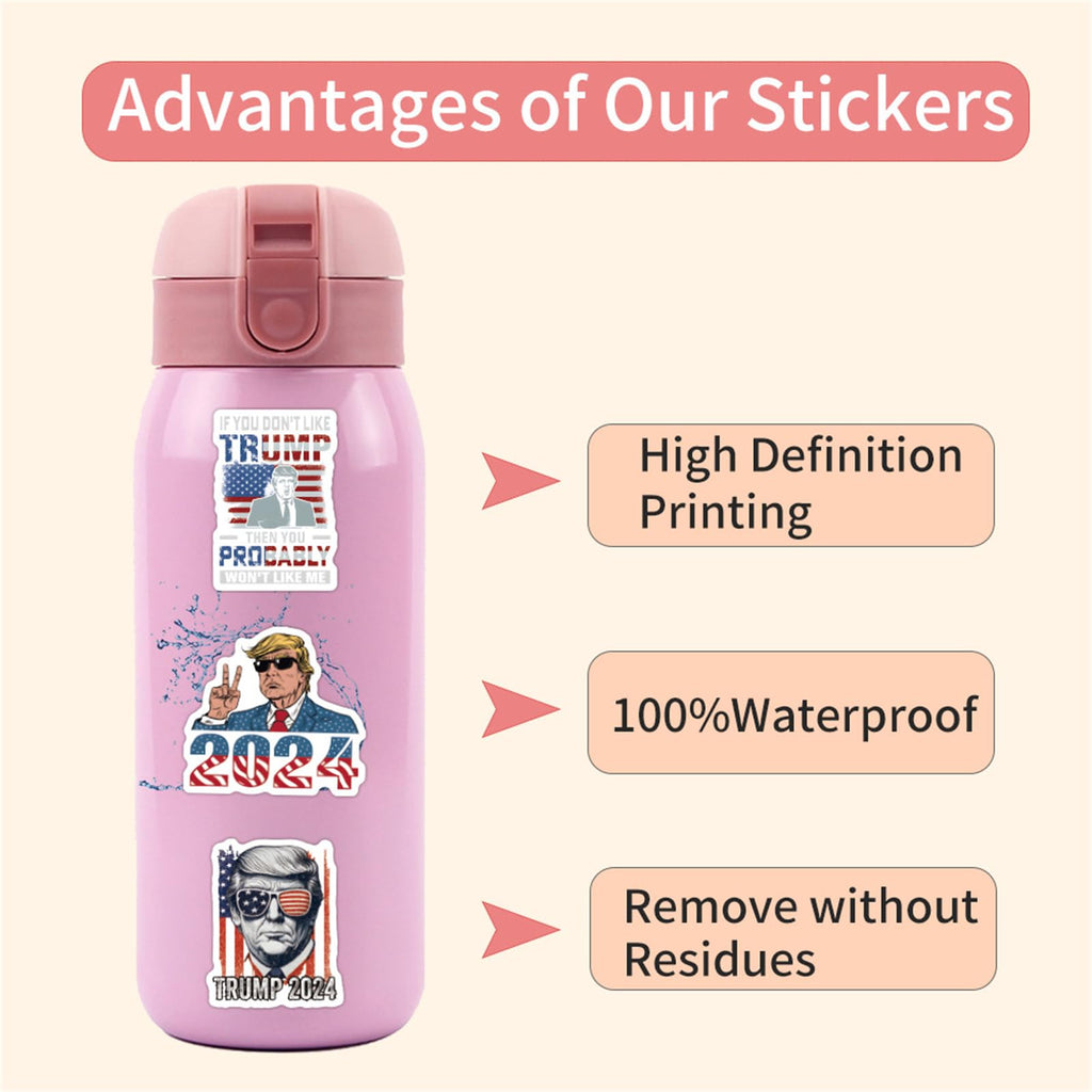 Donald Trump Stickers 60PCS Trump 2024 Stickers for Laptop Water Bottles Phone Case, Vinyl Waterproof Funny Stickers for Adults Teens USA Flag Stickers Trump Decal