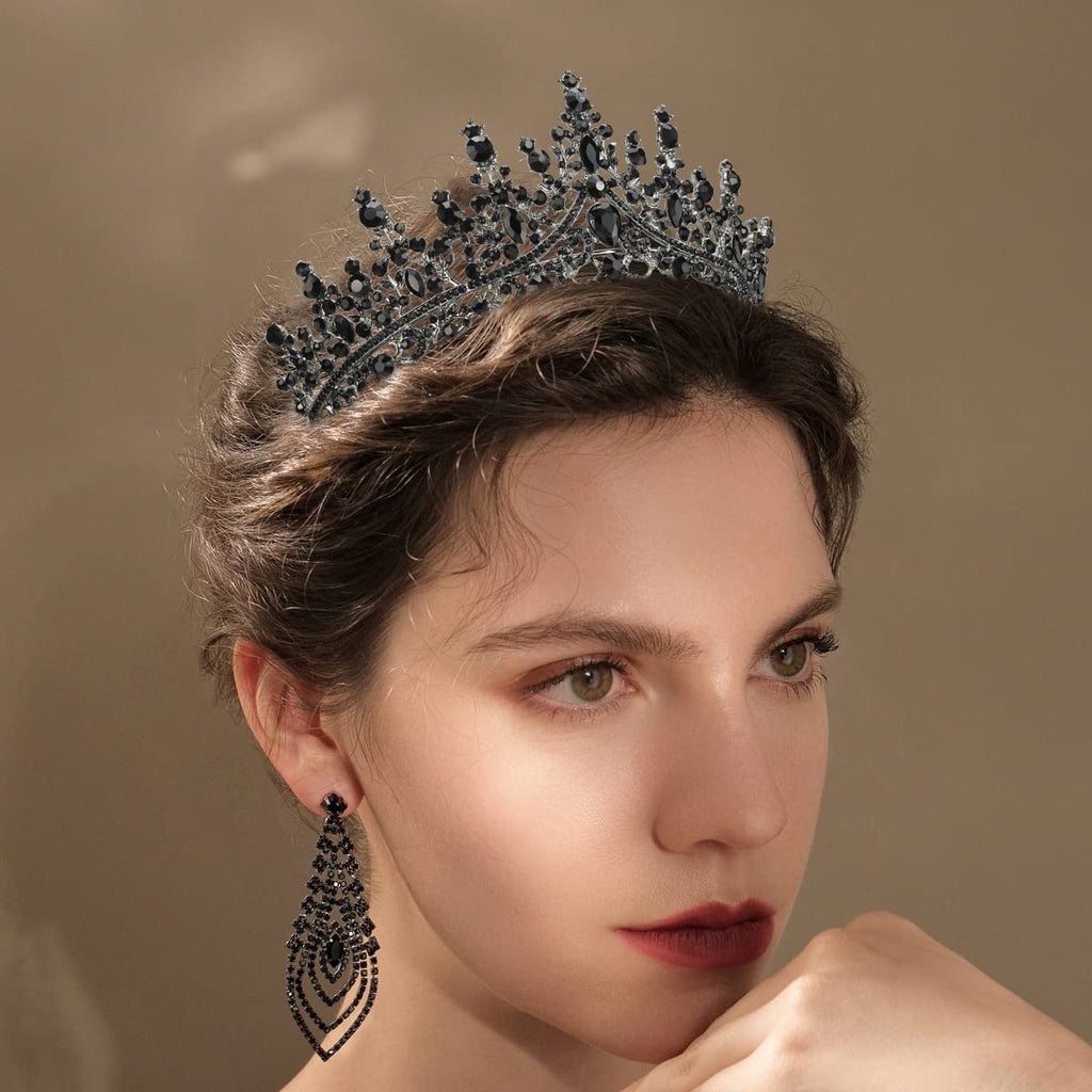 TOBATOBA Black Tiaras for Women, Black Crystal Crowns for Women, Gothic Crown Halloween Tiara Crown, Queen Crown, Black Wedding Tiara, Gothic Halloween Costumes for Women Prom Halloween Accessories