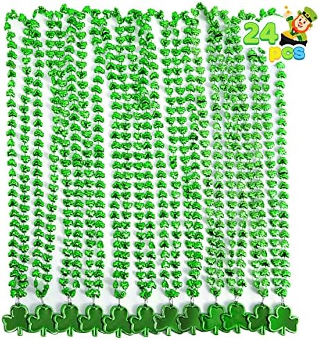 JOYIN 24 Pcs St Patricks Shamrock Necklaces, Green Clover-Shaped Bead Necklace with Pendant for St. Patrick's Day Party Supplies Dressing-up Accessories Party Favors, Irish Leprechaun Plastic Jewelry