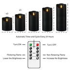 Nimiko Flameless Candles with Remote, Battery Operated Flickering Flameless Candles, LED Candles with Timer 2/4/6/8H, with Realistic LED Candles Set of 9 (D3 x H 3" 4" 5" 6" 7") (Black)