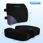 CloudBliss Seat Cushion, Office Chair Cushion,Car Seat Cushion, Lumbar Support Pillow for Office Chair, Back Support Memory Foam Pillow Coccyx Cushion for Tailbone & Sciatica Pain Relief,Black,X-Large