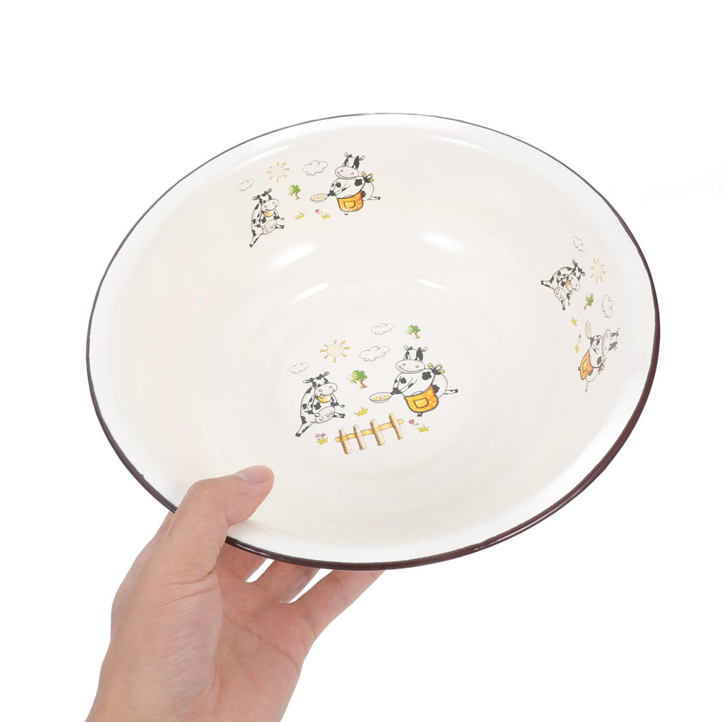 1pc Enamel Basin Vintage Salad Bowl Retro Enamel Bowl Round Salad Serving Bowl Metal Mixing Bowls Round Cereal Bowl To Go Plates with Lids Dough Making Basin Bowl Set Ceramics