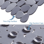 Webos Bath Shower Mat Non Slip: Extra Large Pebble Bathtub mat for Kids, Elderly, Anti Slip Shower Matt with Drain Holes Suction Cups Tub Mat - 16 X 40 Inch Grey