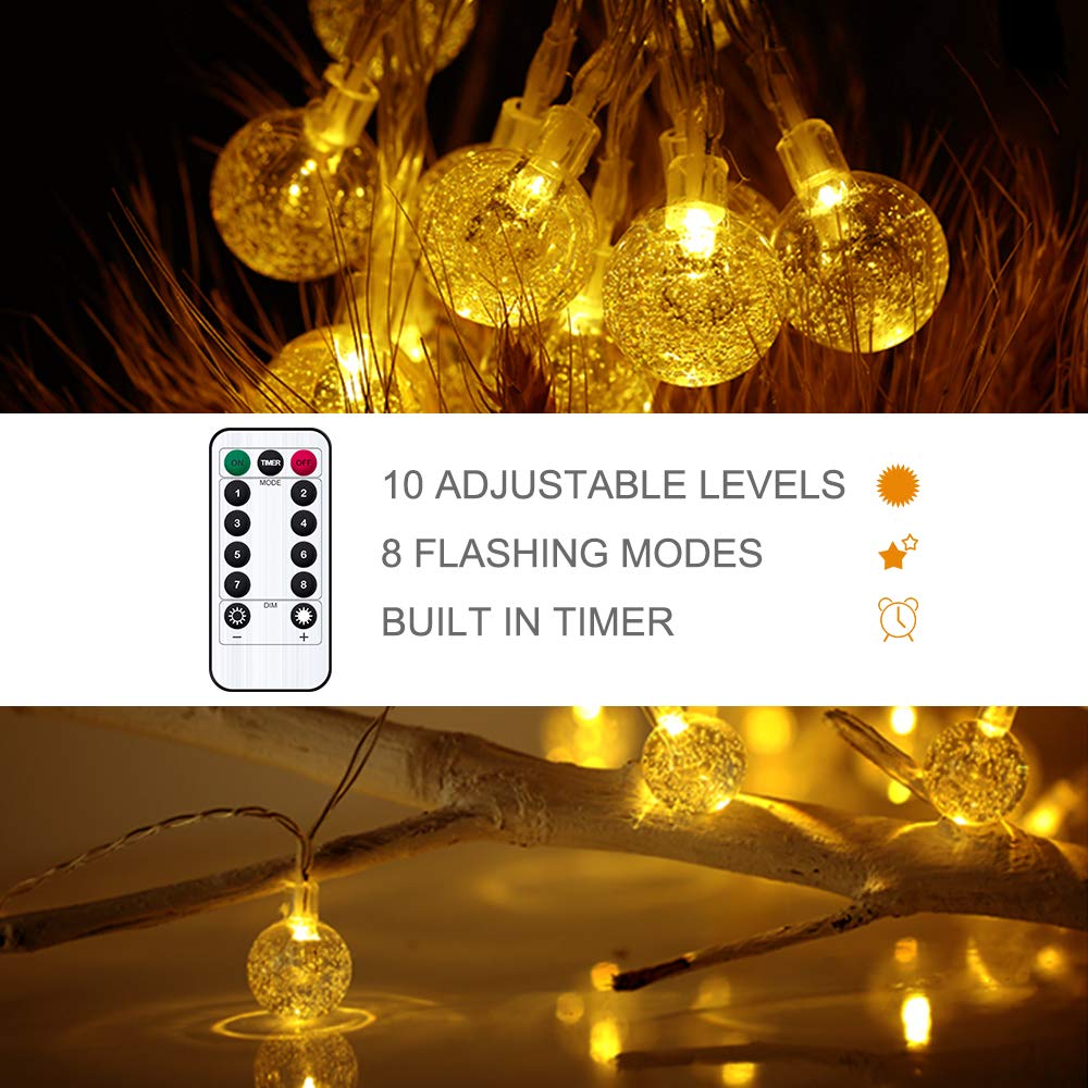 Cosumina 33 FT 80 LED Battery Operated Globe Ball String Lights Fairy String Lights Decor for Bedroom Patio Indoor & Outdoor Party Wedding Christmas Tree Garden Lawn Landscape with Remote Warm White