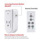 BN-LINK Wireless Remote Control Electrical Outlet Switch for Lights, Fans, Christmas Lights, Small Appliance, Long Range White (Learning Code, 3Rx-1Tx) 1200W/10A