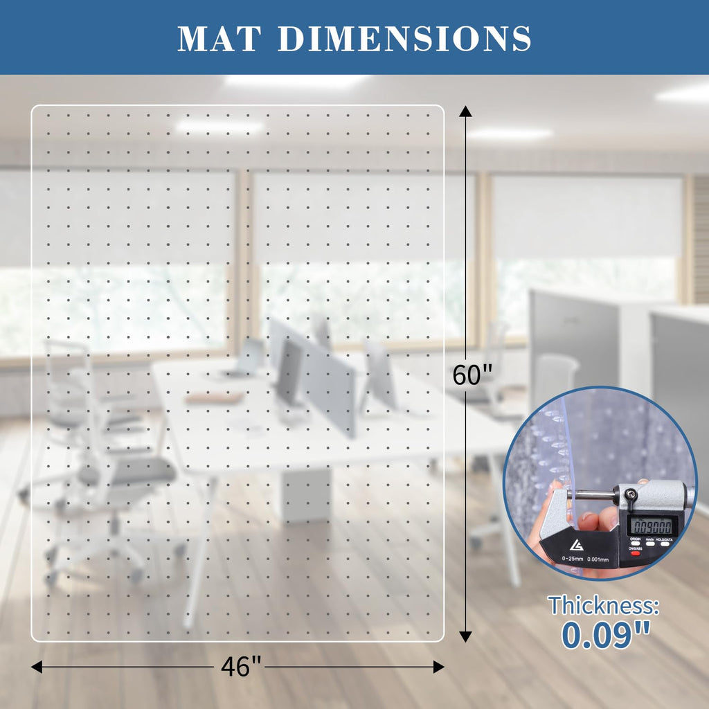 TYDLE Clear Chair Mat for Carpet - 60"x46" Large, 0.09" Thick Heavy Duty Office Mat With Grips, Non-Slip Rolling Computer Under Desk Mat for Home (Carpeted Floors)