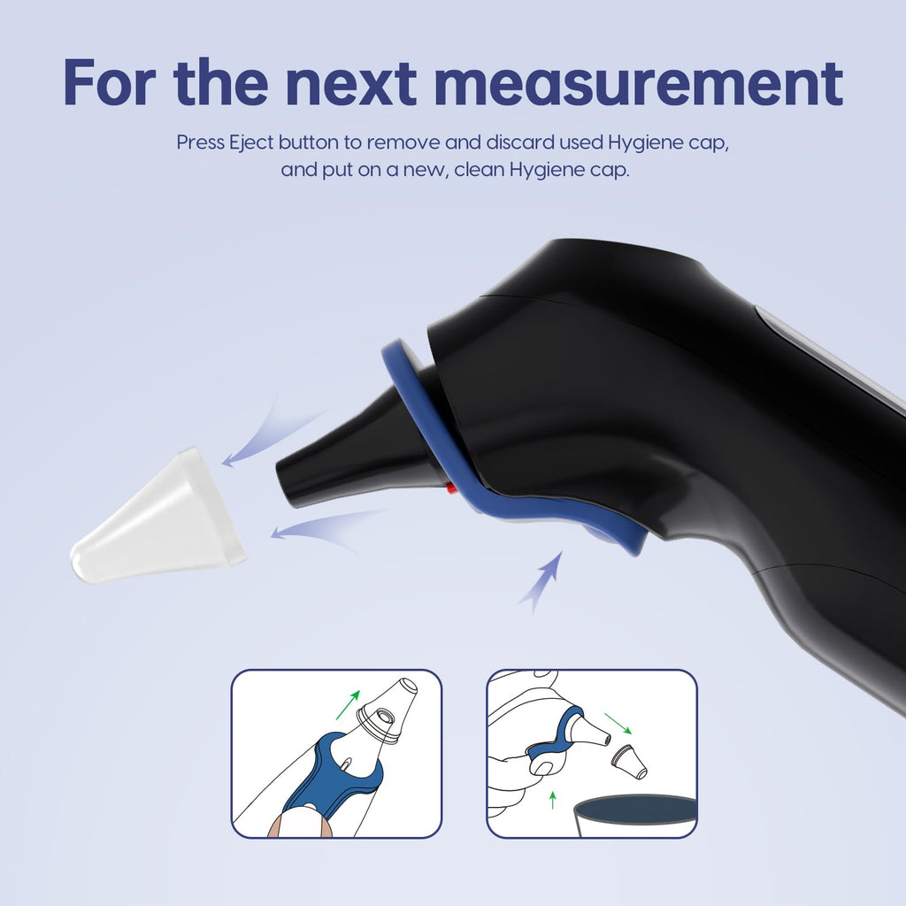 Femometer Family Ear Thermometer, Highly Accurate Ear Thermometer for Kids, Adults and Babies, 30 Memory Recall, 1s Result and 3-Color Fever Alert, with 24 Disposable Probe Covers, Blue