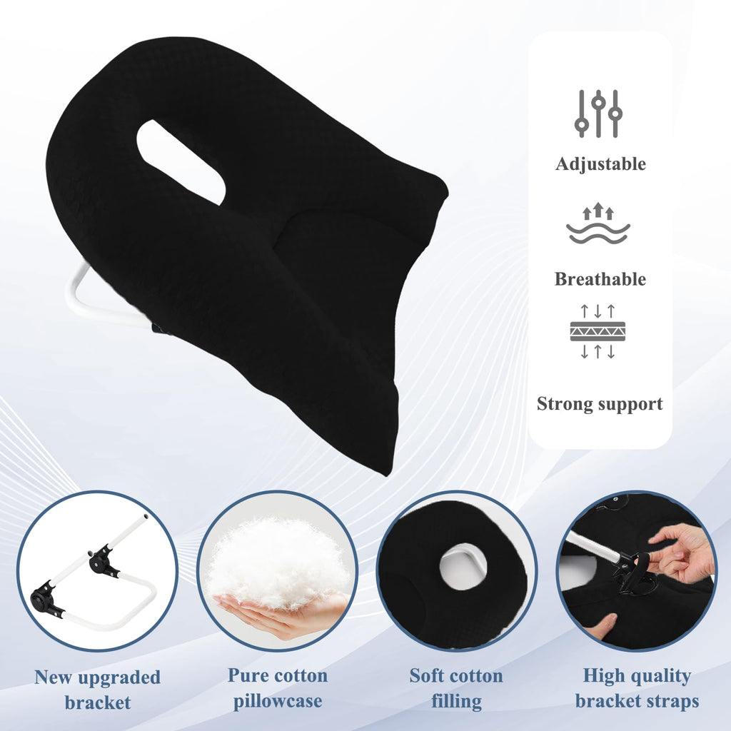 wuwumiline Newly Upgraded Face Down Pillow After Eye Surgery, Prone Pillow with Arm Hole for Face Down Sleeping, Retina and Vitrectomy Lying Pillow, Post Eye Surgery Recovery (Black)