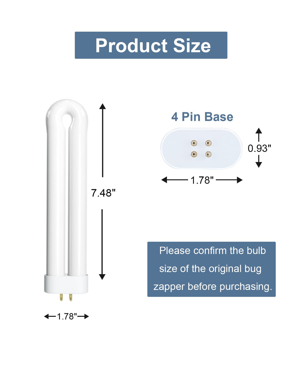 Dichroma Bug Zapper Light Bulb Replacement for 15W Bug Zapper with 4-Pin Base, Ful 15W-BL U Shaped Twin Tube Bulb for T6 Insect Attracting Lamp, 2 Pack