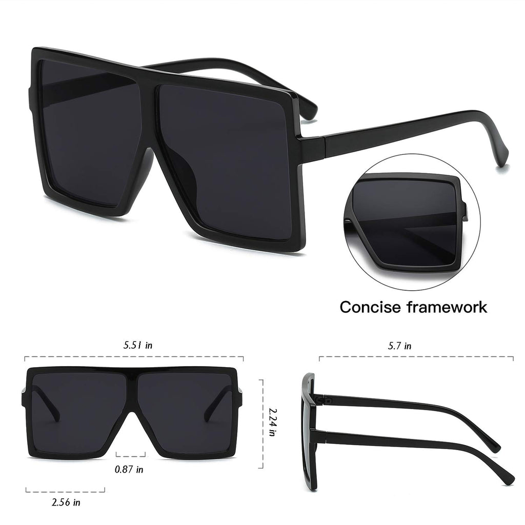 Square Oversized Sunglasses for Women Men Flat Top Fashion Shades