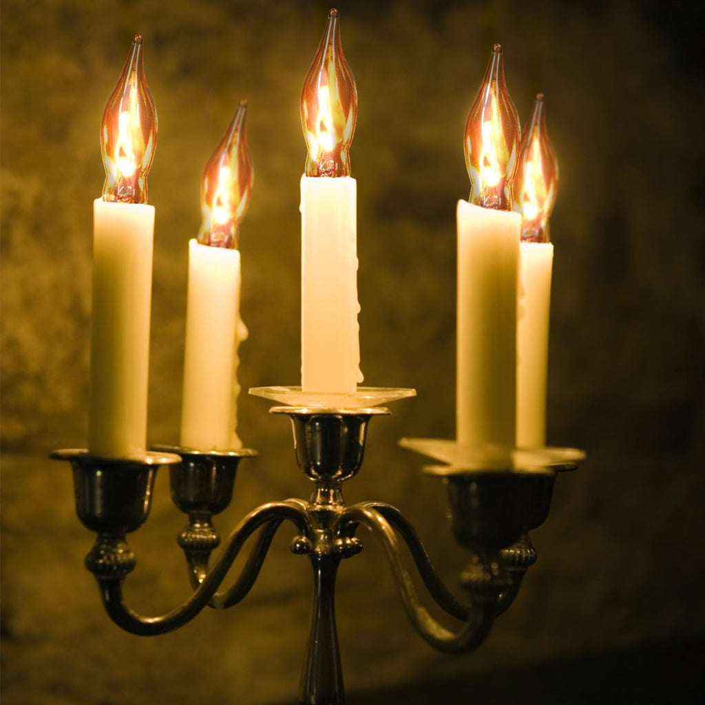 SOTOPOO 12 Count Halloween Flickering Flame Lights Bulbs, C7 Flame Bulbs / E12 Flickering Flame Bulb - Clear Flame Shaped, Christmas Halloween Candle Light Bulbs, C7 String Light Bulbs Replacement