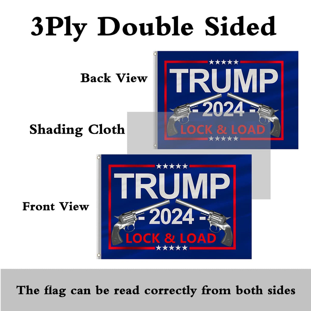 ANCONINE Double Sided Trump 2024 Lock and Load Flag 3x5FT Gun Flag,Trump MAGA Flag,Heavy Duty 3Ply 220D Polyester Double Stitched and 2nd Amendment Flag with 2 Brass Grommets.