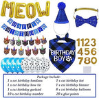 STMK Cat Birthday Party Supplies - Hat, Bandana, Bow Tie, Collar, Banner, Garland, Meow Letter Balloons, Kitten Outfits