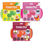 FunBites Food Cutter Green Squares/Pink Hearts/Orange Triangles, Sandwich Cutter for Kids, Bento Lunch Box Accessory Cuts Food into Bite-Size Shapes, Great for picky eaters.