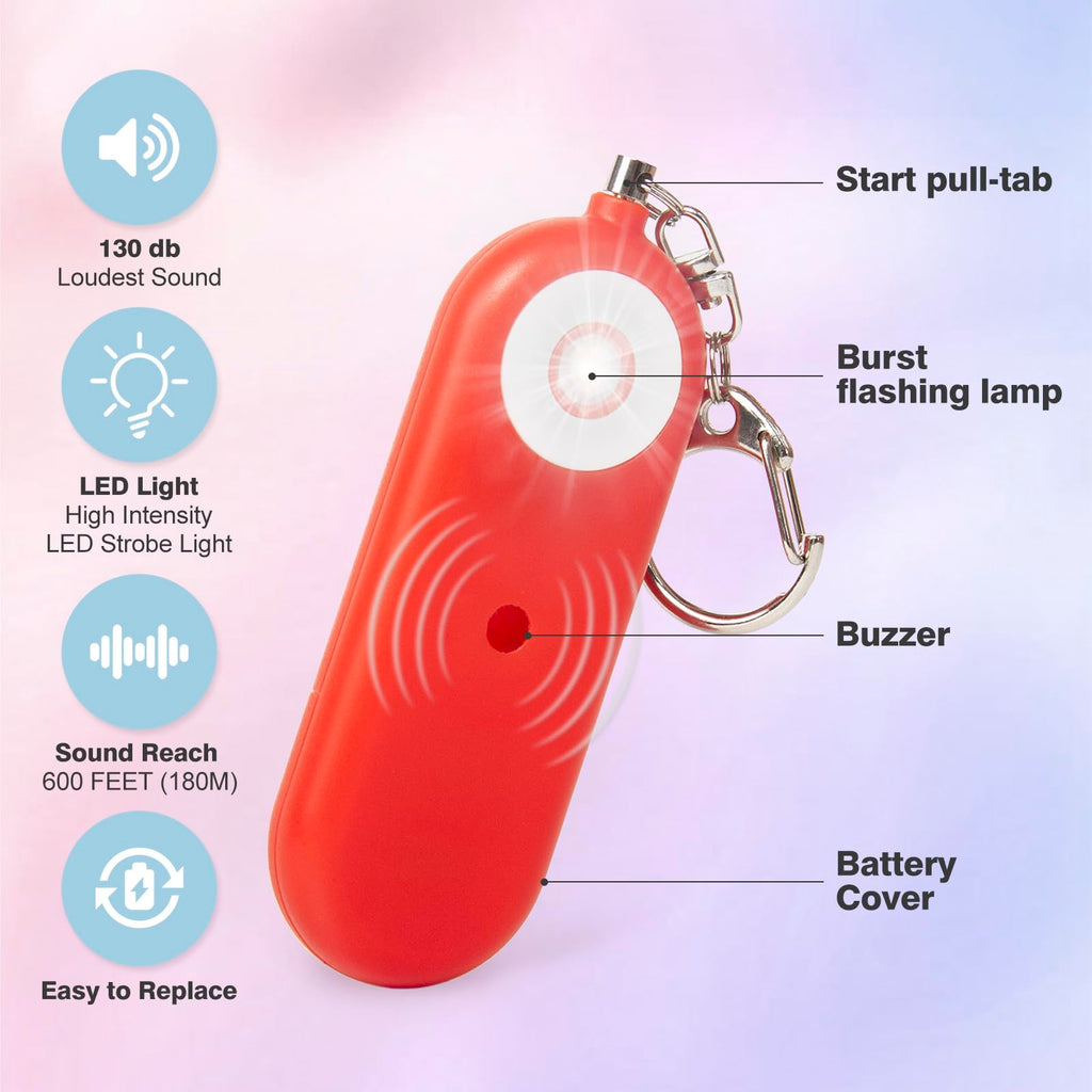 MtMinn Personal Safety Alarm for Women - 2 Pack 130dB Self Defense Keychains Siren Whistle, Replaceable Battery with LED Strobe Light - Emergency Security Safe Protection Devices for Kids Elderly