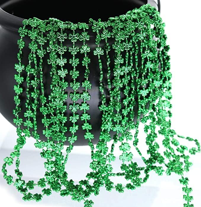 GIFTEXPRESS Green Shamrock Bead Necklaces - 72 Piece Party Favor Clover Beads for Men, Women & Kids - 33" Plastic Decoration Beaded Necklace - Bulk Pendant Accessories for St. Patricks Day, Mardi Gras & Christmas