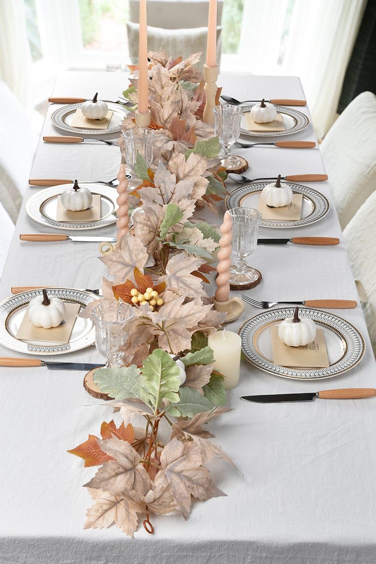 DearHouse 2 Pack Fall Garland Maple Leaf, 5.9Ft/Piece Hanging Vine Garland Artificial Autumn Foliage Garland Thanksgiving Decor for Home Wedding Fireplace Party Christmas (White&Green)