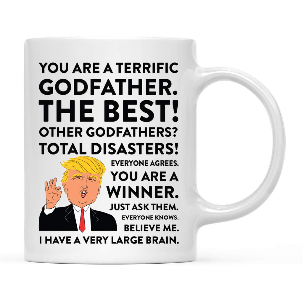 Andaz Press Funny President Donald Trump 11oz. Coffee Mug Gift, Terrific Godfather, 1-pack, Godfather Mug, Padrino Christmas Birthday Godfather Cup Republican Political Satire Godfather Gift
