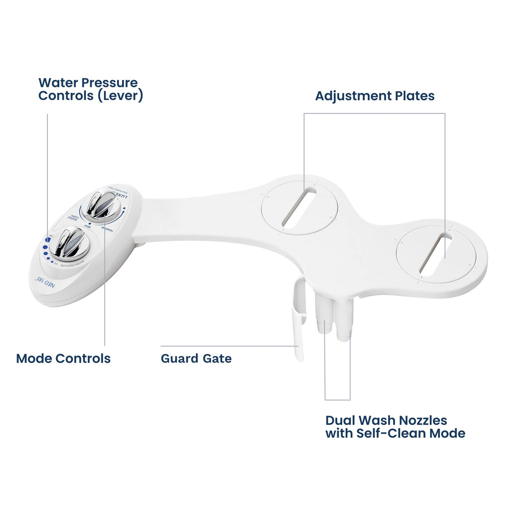 LUXE Bidet NEO 185 - Dual Nozzle, Self-Cleaning, Non-Electric Bidet Attachment for Toilet Seat, Adjustable Water Pressure, Rear & Feminine Wash (White)