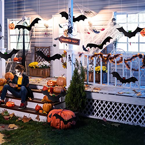 YUJUN Halloween Hanging Bats 12 Pieces 3D Realistic Scary Large Fake Black Hanging Flying Bat Spooky for Yard Sign Outdoor Indoor Lawn Decorations(3 Style)